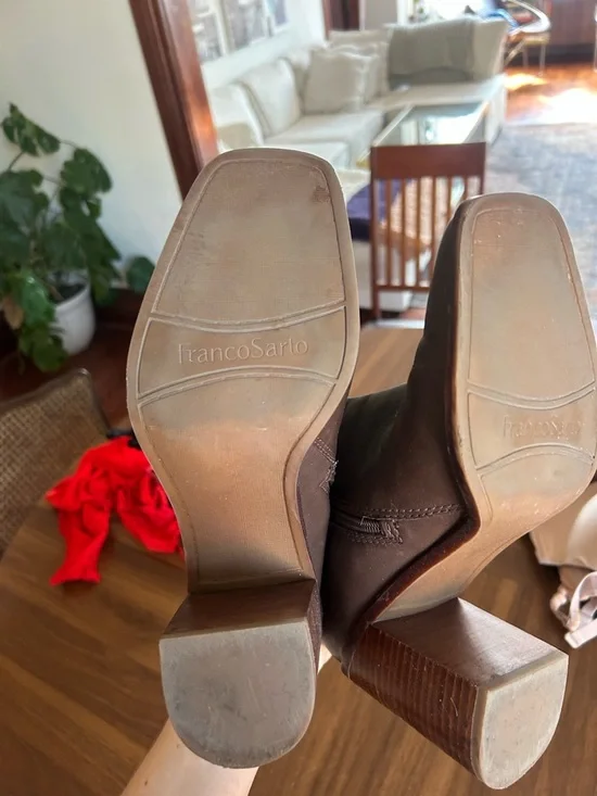 Franco Sarto Dark Brown Leather Ankle Booties with Block Heel - Picture 9 of 9